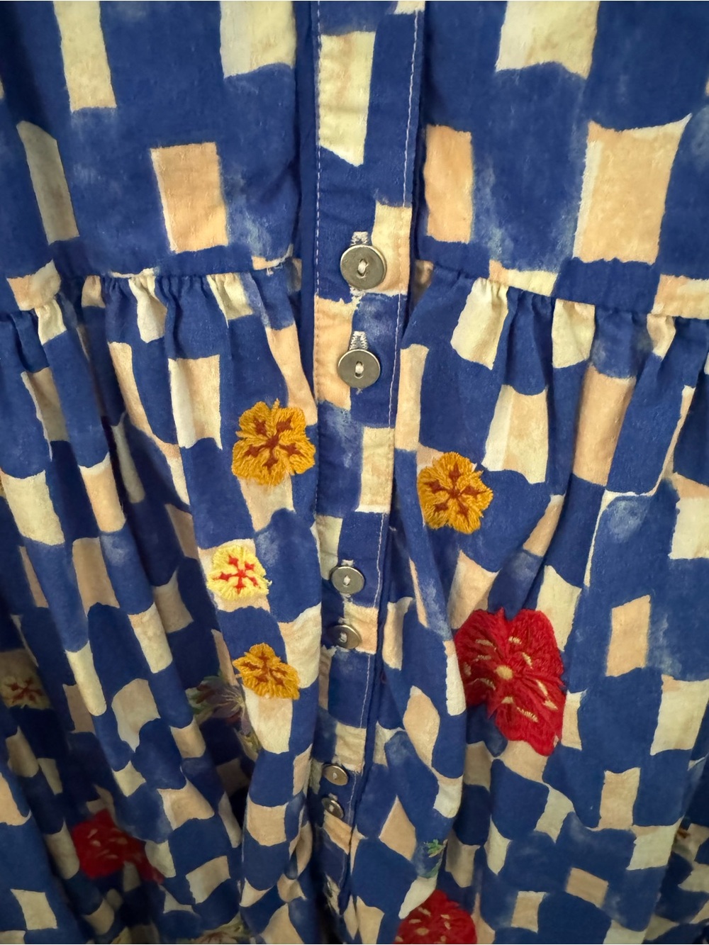 Anthropologie Maeve Checkered and Floral Long Sleeve Mini Dress size Medium - Picture 7 of 13